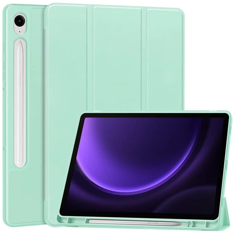 For Samsung Galaxy Tab S10 FE / S9 FE Leather Case Tri-Fold Stand Pen Slot Tablet Cover - Mint Green