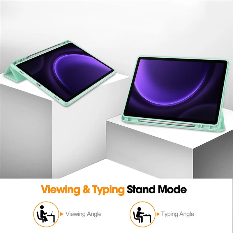 For Samsung Galaxy Tab S10 FE / S9 FE Leather Case Tri-Fold Stand Pen Slot Tablet Cover - Mint Green