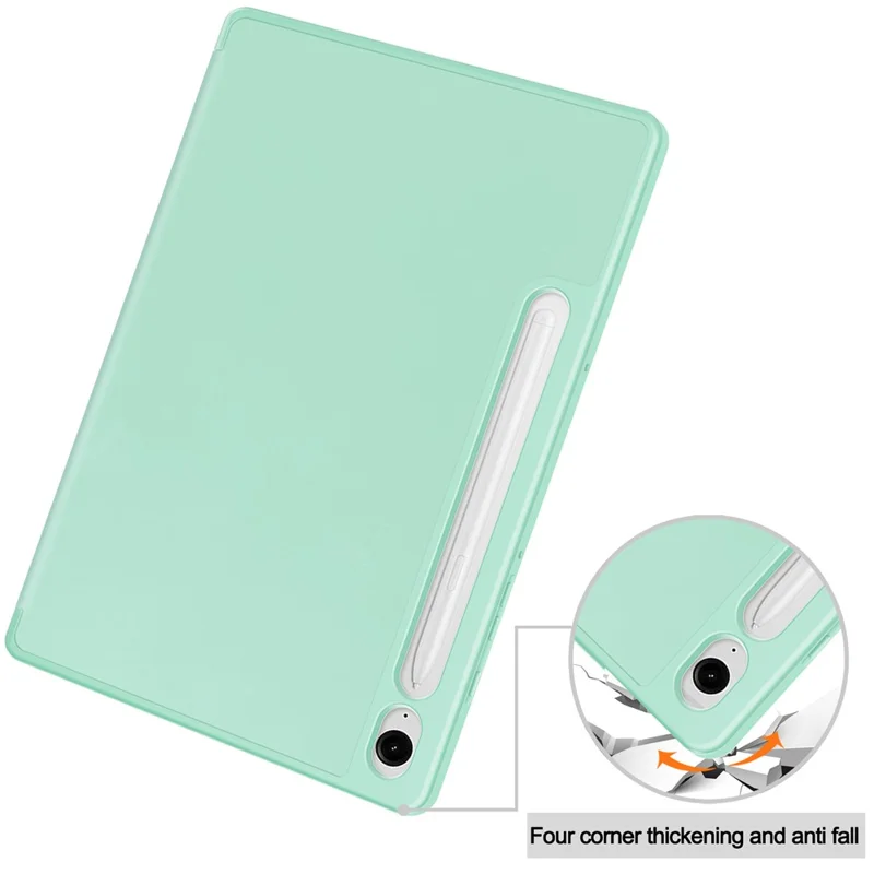 For Samsung Galaxy Tab S10 FE / S9 FE Leather Case Tri-Fold Stand Pen Slot Tablet Cover - Mint Green