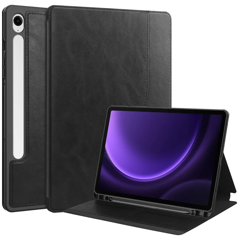 Pour Samsung Galaxy Tab S9 FE Étui Folio en cuir pour entreprise Étui intelligent pour tablette avec porte-cartes - Noir