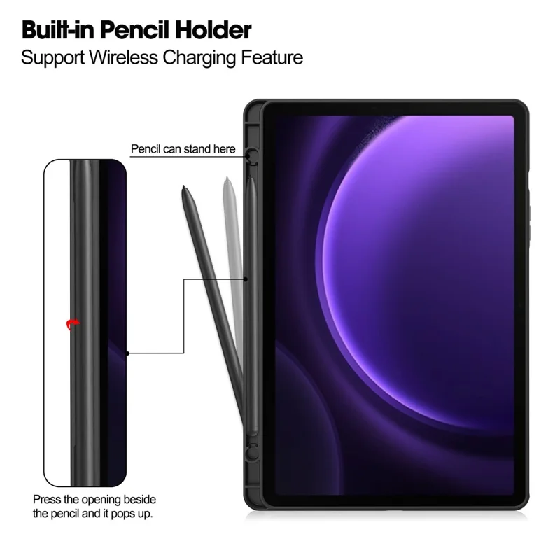 Pour Samsung Galaxy Tab S9 FE Étui Folio en cuir pour entreprise Étui intelligent pour tablette avec porte-cartes - Noir