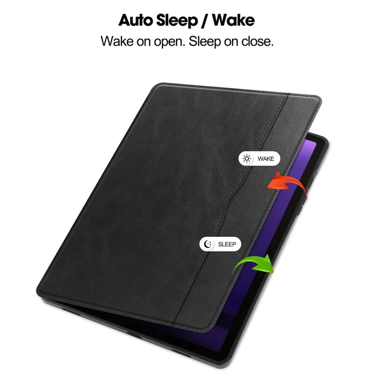 Pour Samsung Galaxy Tab S9 FE Étui Folio en cuir pour entreprise Étui intelligent pour tablette avec porte-cartes - Noir