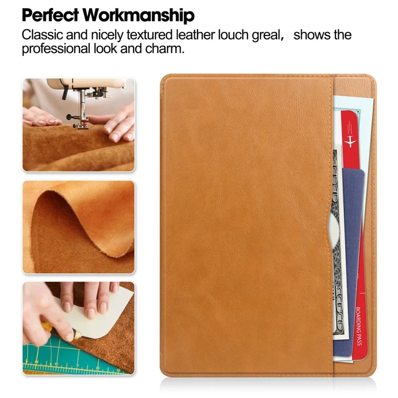 For Samsung Galaxy Tab S10 FE / S9 FE Leather Business Folio Cover Smart Tablet Case with Card Holder - Brown