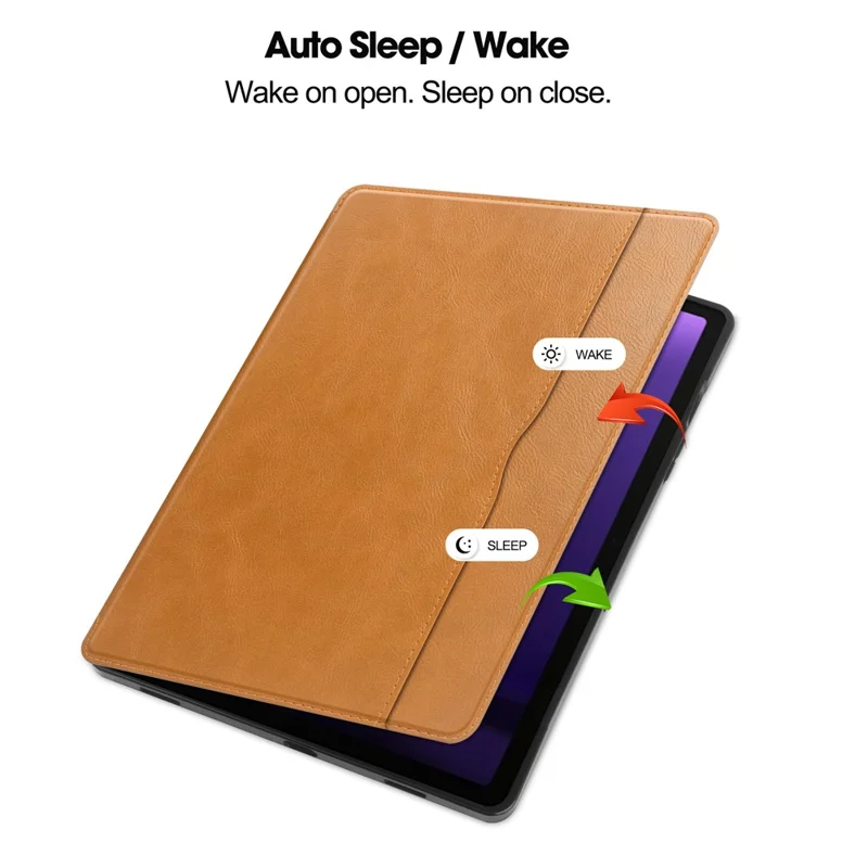 For Samsung Galaxy Tab S10 FE / S9 FE Leather Business Folio Cover Smart Tablet Case with Card Holder - Brown
