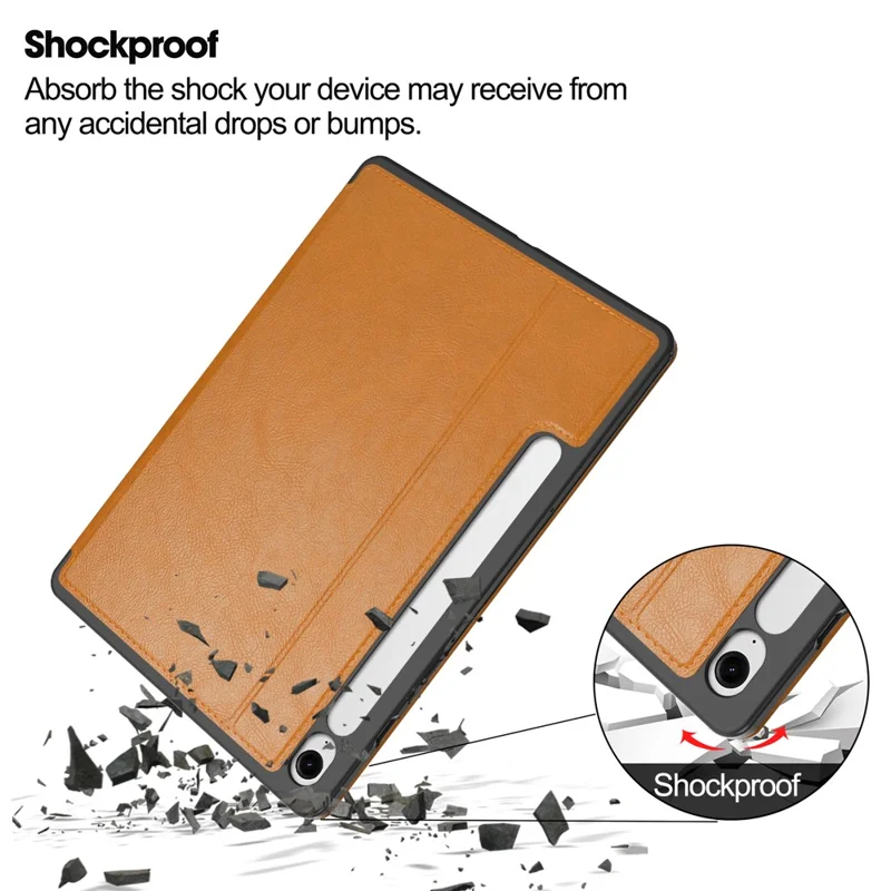 For Samsung Galaxy Tab S10 FE / S9 FE Leather Business Folio Cover Smart Tablet Case with Card Holder - Brown