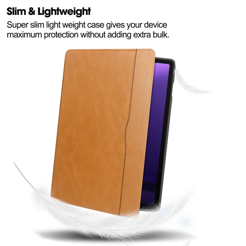 For Samsung Galaxy Tab S10 FE / S9 FE Leather Business Folio Cover Smart Tablet Case with Card Holder - Brown