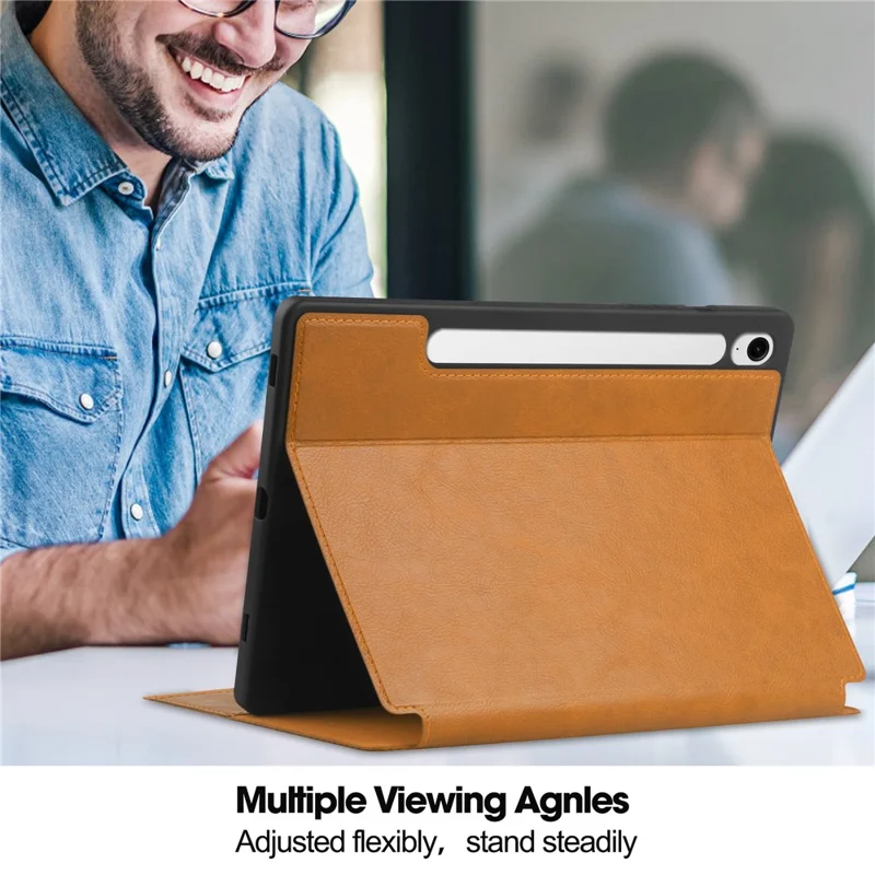 For Samsung Galaxy Tab S10 FE / S9 FE Leather Business Folio Cover Smart Tablet Case with Card Holder - Brown