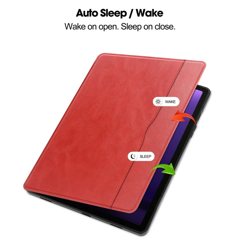 For Samsung Galaxy Tab S10 FE / S9 FE Leather Business Folio Cover Smart Tablet Case with Card Holder - Red