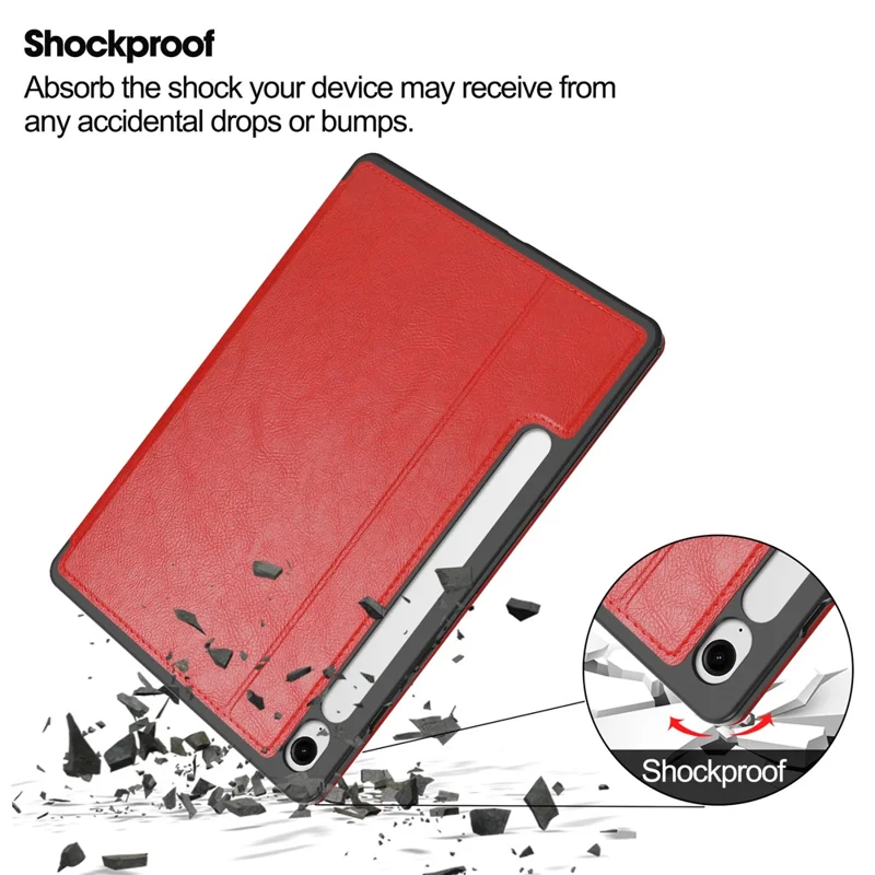 For Samsung Galaxy Tab S10 FE / S9 FE Leather Business Folio Cover Smart Tablet Case with Card Holder - Red