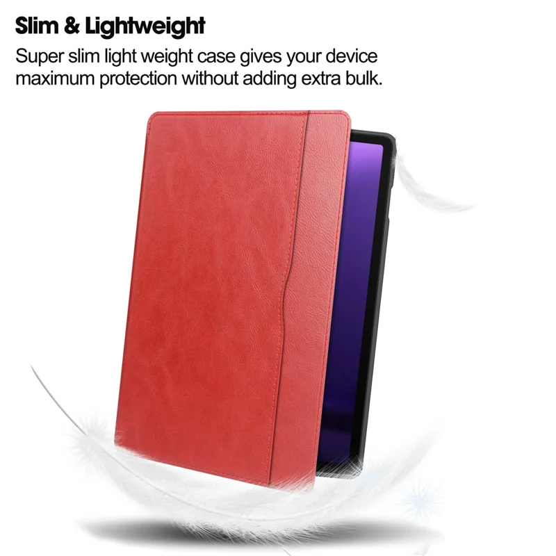 For Samsung Galaxy Tab S10 FE / S9 FE Leather Business Folio Cover Smart Tablet Case with Card Holder - Red