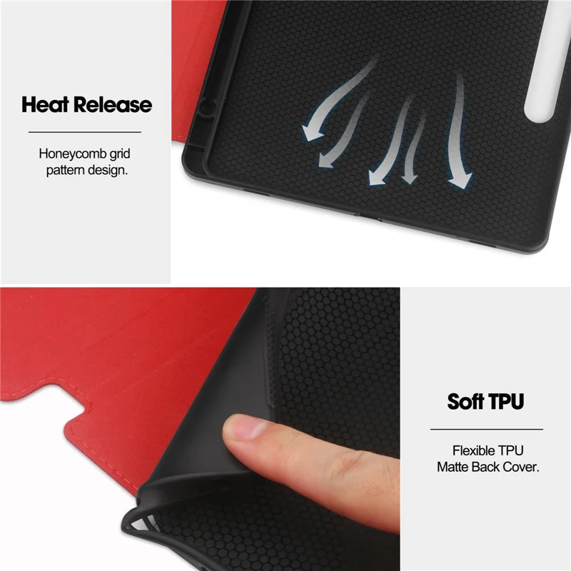 For Samsung Galaxy Tab S10 FE / S9 FE Leather Business Folio Cover Smart Tablet Case with Card Holder - Red