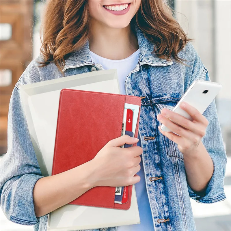 For Samsung Galaxy Tab S10 FE / S9 FE Leather Business Folio Cover Smart Tablet Case with Card Holder - Red