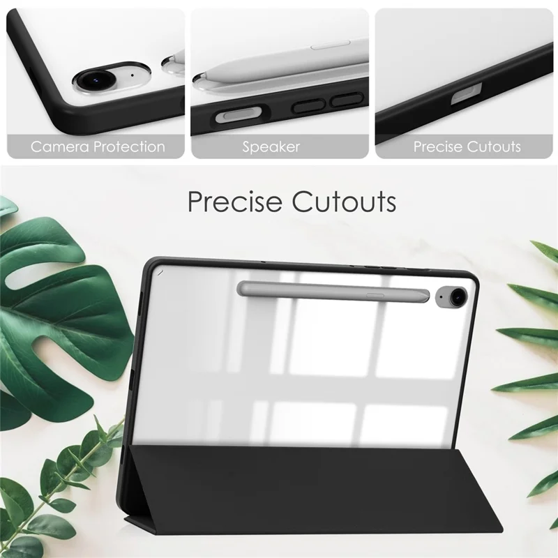 Para Samsung Galaxy Tab S9 FE Tablet Case Leather+TPU+Acrylic Stand Cover com Pen Slot - Preto