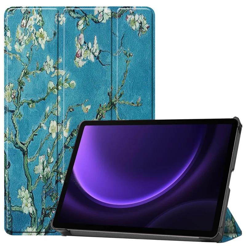 Für Samsung Galaxy Tab S9 FE Case Pattern Printing Trifold Stand Tablet Cover - Apricot Blossom