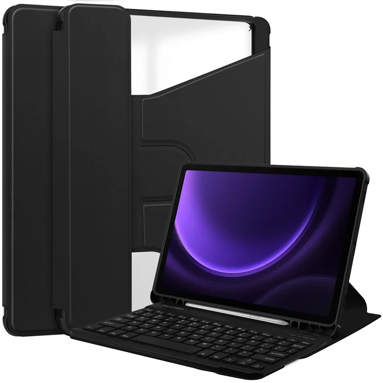 Para Samsung Galaxy Tab S9 fe Case Couro+tampa do Suporte Rotary Acrílico Com Teclado Bluetooth - Preto