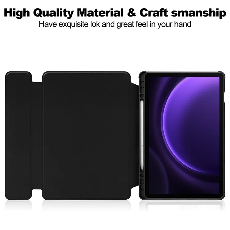 For Samsung Galaxy Tab S9 FE Case Leather+Acrylic Rotary Stand Cover with Bluetooth Keyboard - Black