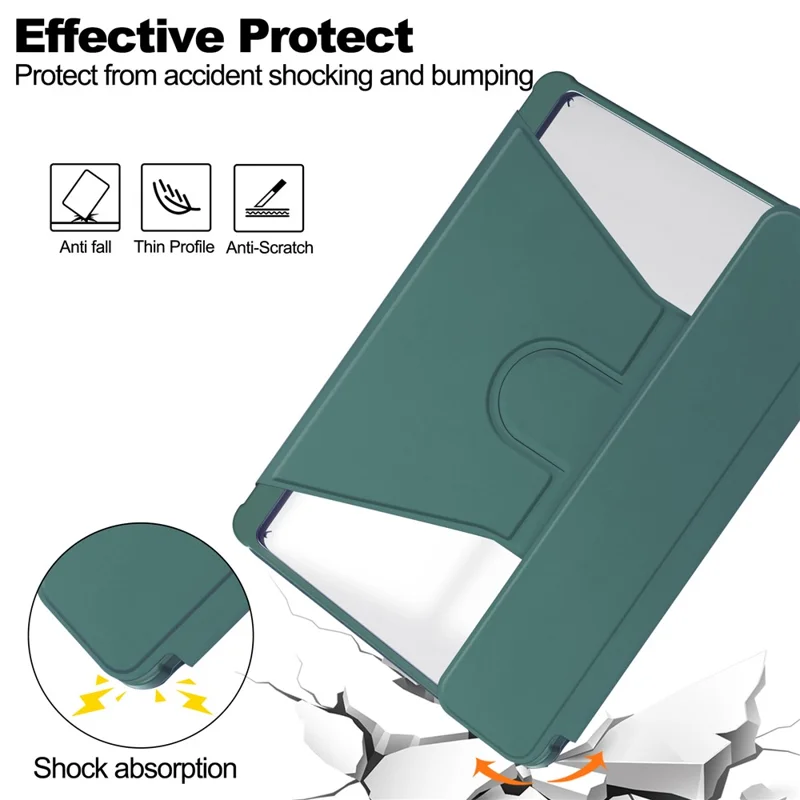 For Samsung Galaxy Tab S10 FE / S9 FE Case Leather+Acrylic Rotary Stand Cover with Bluetooth-Compatible Keyboard - Blackish Green