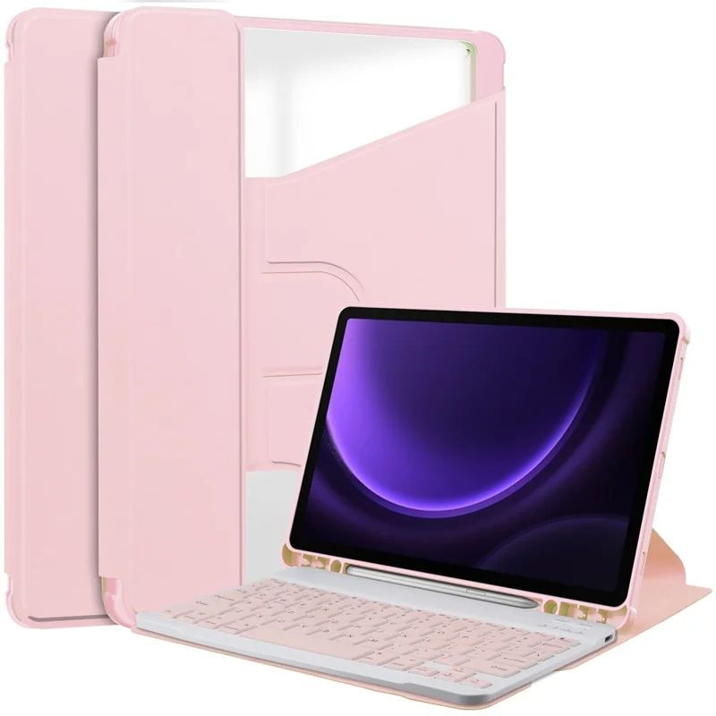Capa de Couro+acrílico com Suporte Giratório para Samsung Galaxy Tab S10 FE / S9 FE com Teclado Compatível com Bluetooth - Rosa