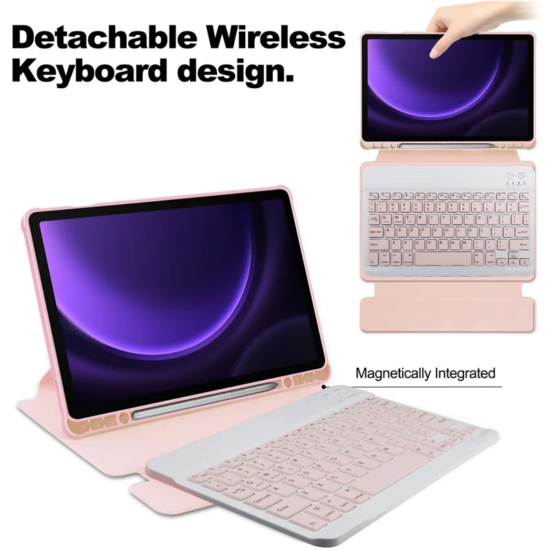 Capa de Couro+acrílico com Suporte Giratório para Samsung Galaxy Tab S10 FE / S9 FE com Teclado Compatível com Bluetooth - Rosa