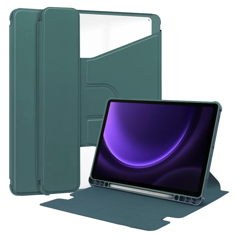 For Samsung Galaxy Tab S10 FE / S9 FE Case Leather+Acrylic Stand Tablet Cover (Without Keyboard) - Blackish Green