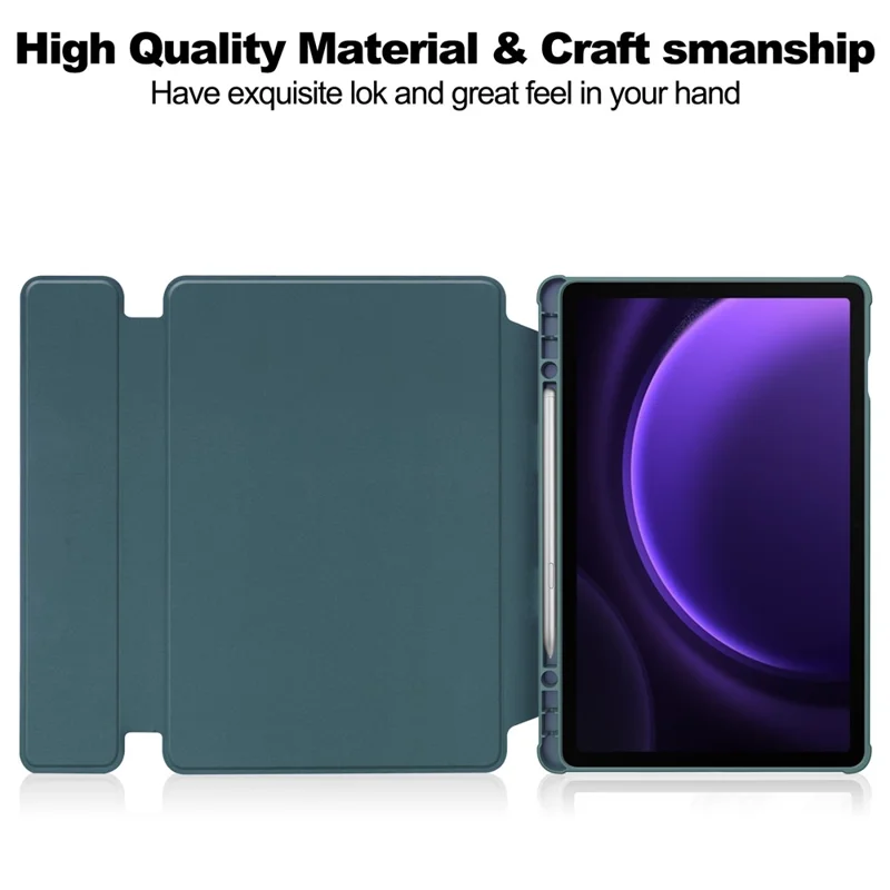 For Samsung Galaxy Tab S10 FE / S9 FE Case Leather+Acrylic Stand Tablet Cover (Without Keyboard) - Blackish Green