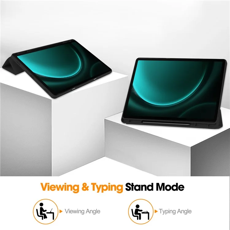 Pour Samsung Galaxy Tab S9 FE+ Étui Tri-fold Support Fente Stylet Housse En Cuir Tablette - Noir