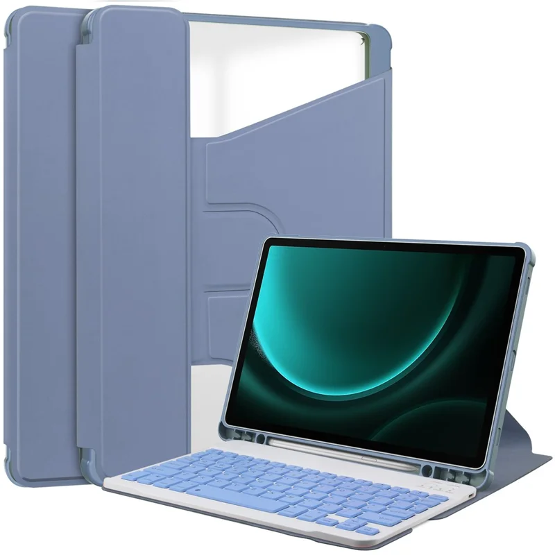 For Samsung Galaxy Tab S9 FE+ Case with Bluetooth-compatible Keyboard Rotary Stand Tablet Cover - Purple