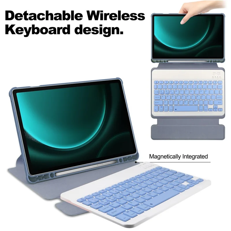 For Samsung Galaxy Tab S9 FE+ Case with Bluetooth-compatible Keyboard Rotary Stand Tablet Cover - Purple