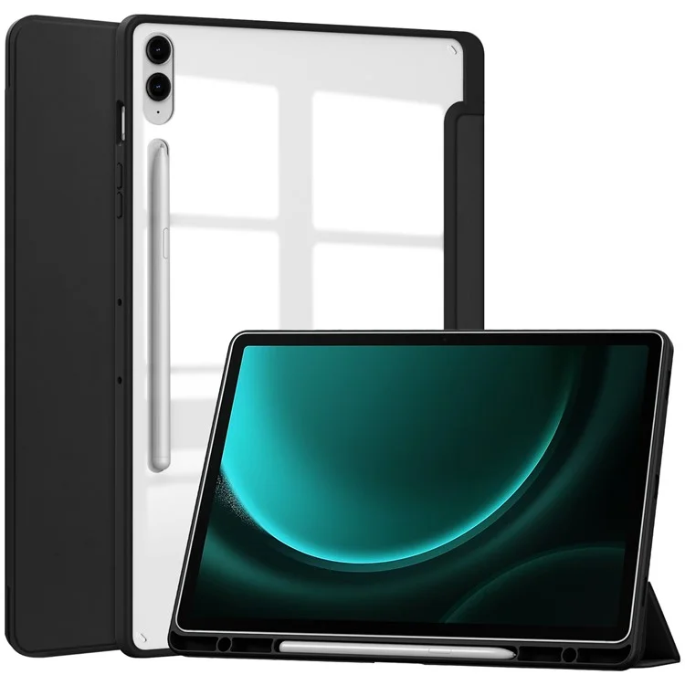 Für Samsung Galaxy Tab S9 FE+ Klare Hülle Stiftschlitz Tablet Dreifach-Standfunktion Abdeckung - Schwarz
