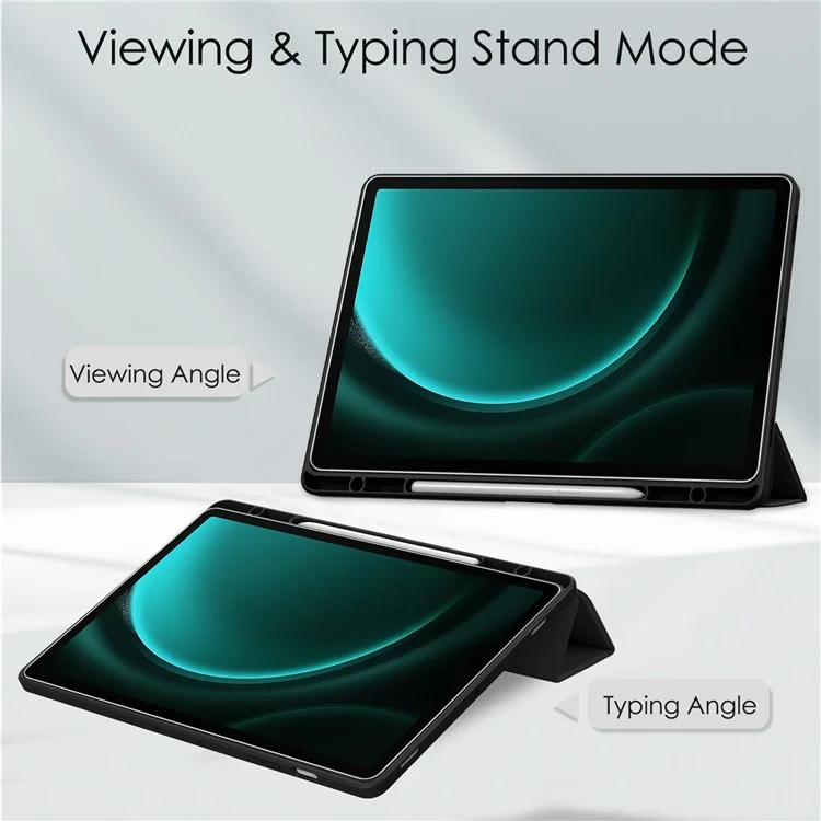 Für Samsung Galaxy Tab S9 FE+ Klare Hülle Stiftschlitz Tablet Dreifach-Standfunktion Abdeckung - Schwarz