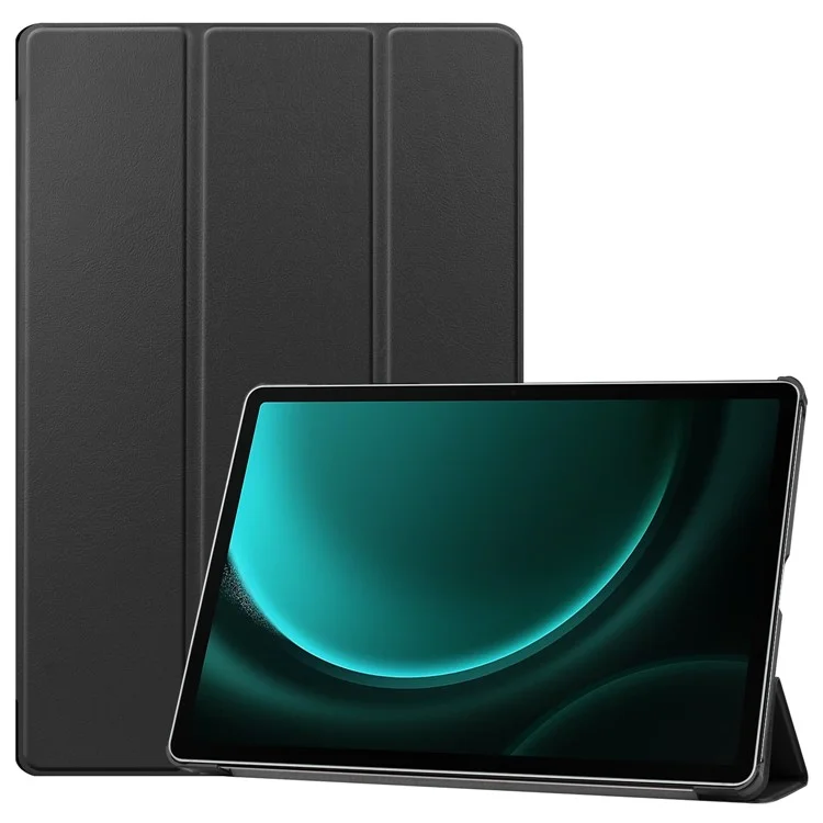 For Samsung Galaxy Tab S9 FE+ Leather Case Tablet Cover with Tri-fold Stand - Black