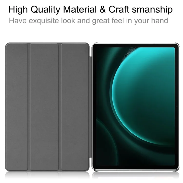 For Samsung Galaxy Tab S9 FE+ Leather Case Tablet Cover with Tri-fold Stand - Black