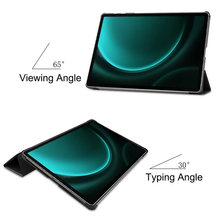 For Samsung Galaxy Tab S9 FE+ Leather Case Tablet Cover with Tri-fold Stand - Black