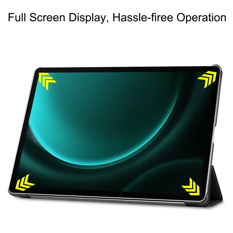 For Samsung Galaxy Tab S9 FE+ Leather Case Tablet Cover with Tri-fold Stand - Black