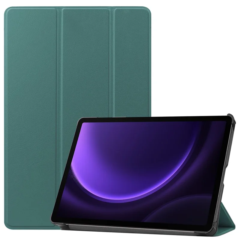 For Samsung Galaxy Tab S10 FE / S9 FE Case Tri-Fold Stand PU Leather Tablet Cover - Blackish Green