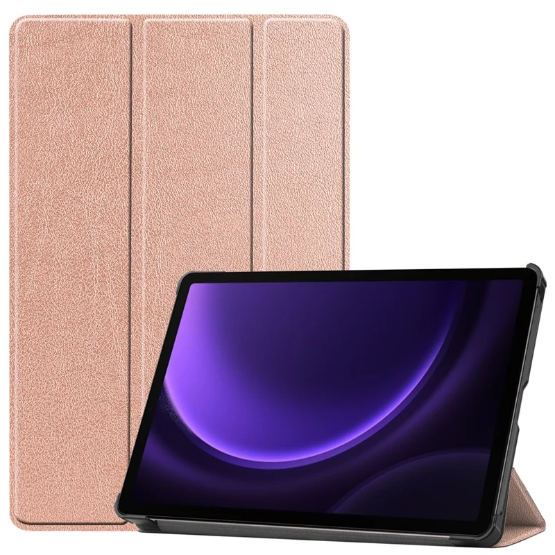 For Samsung Galaxy Tab S10 FE / S9 FE Case Tri-Fold Stand PU Leather Tablet Cover - Rose Gold