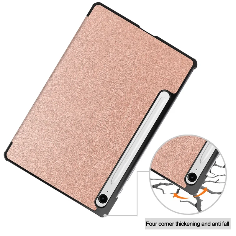 For Samsung Galaxy Tab S10 FE / S9 FE Case Tri-Fold Stand PU Leather Tablet Cover - Rose Gold