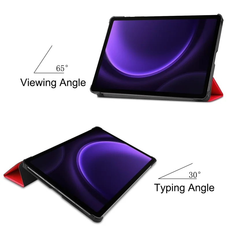 Für Samsung Galaxy Tab S9 FE Hülle Tri-fold Stand PU-Leder Tablet Hülle - Rot
