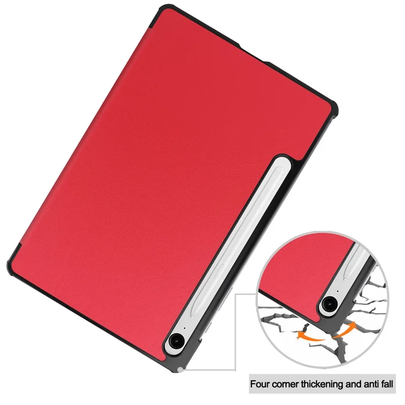 Für Samsung Galaxy Tab S9 FE Hülle Tri-fold Stand PU-Leder Tablet Hülle - Rot