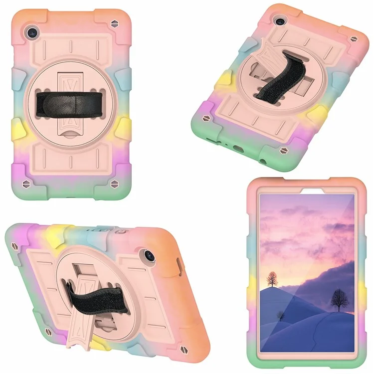 Für Samsung Galaxy Tab A9 Kickstand Case TPU+PC Schutzhülle mit Schultergurt - Buntes Gold