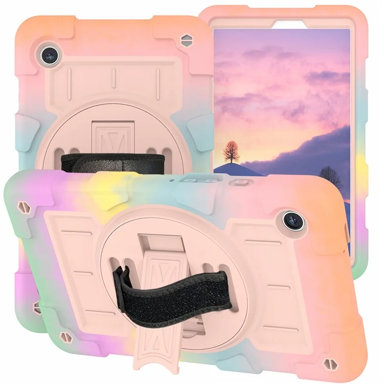 Für Samsung Galaxy Tab A9 Kickstand Case TPU+PC Schutzhülle mit Schultergurt - Buntes Gold