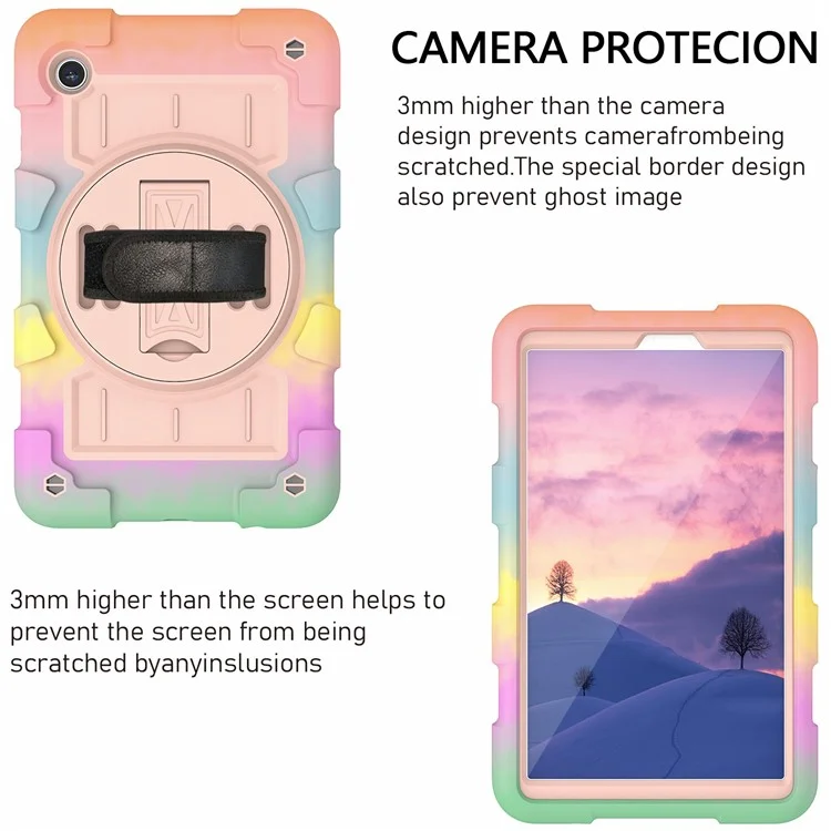 Für Samsung Galaxy Tab A9 Kickstand Case TPU+PC Schutzhülle mit Schultergurt - Buntes Gold