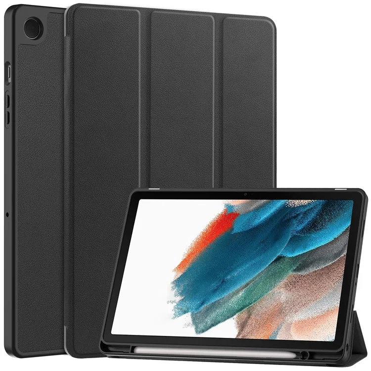 Custodia per Samsung Galaxy Tab A9+ Tri-fold Stand in Pelle Custodia Tablet con Slot per Penna - Nera