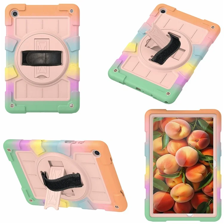 For Samsung Galaxy Tab A9+ Rugged Kickstand Cover TPU+PC Tablet Case with Shoulder Strap - Colorful Gold