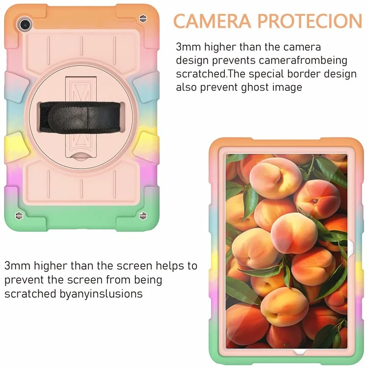 For Samsung Galaxy Tab A9+ Rugged Kickstand Cover TPU+PC Tablet Case with Shoulder Strap - Colorful Gold