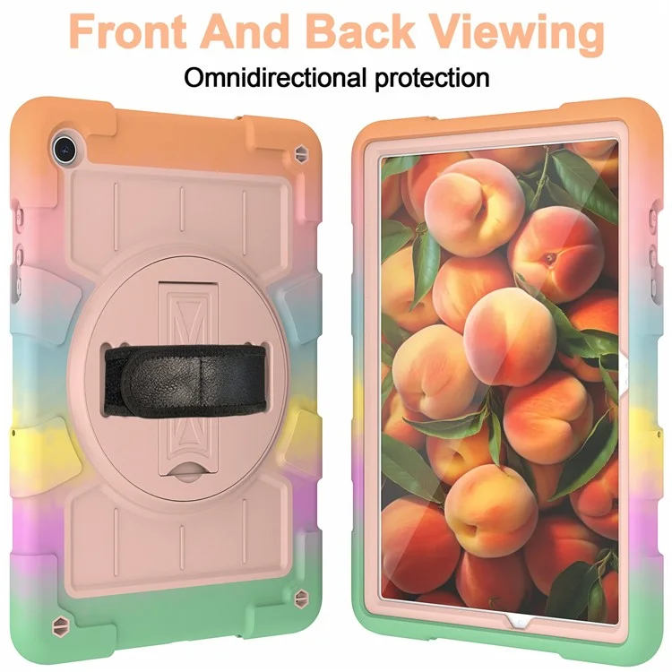 For Samsung Galaxy Tab A9+ Rugged Kickstand Cover TPU+PC Tablet Case with Shoulder Strap - Colorful Gold