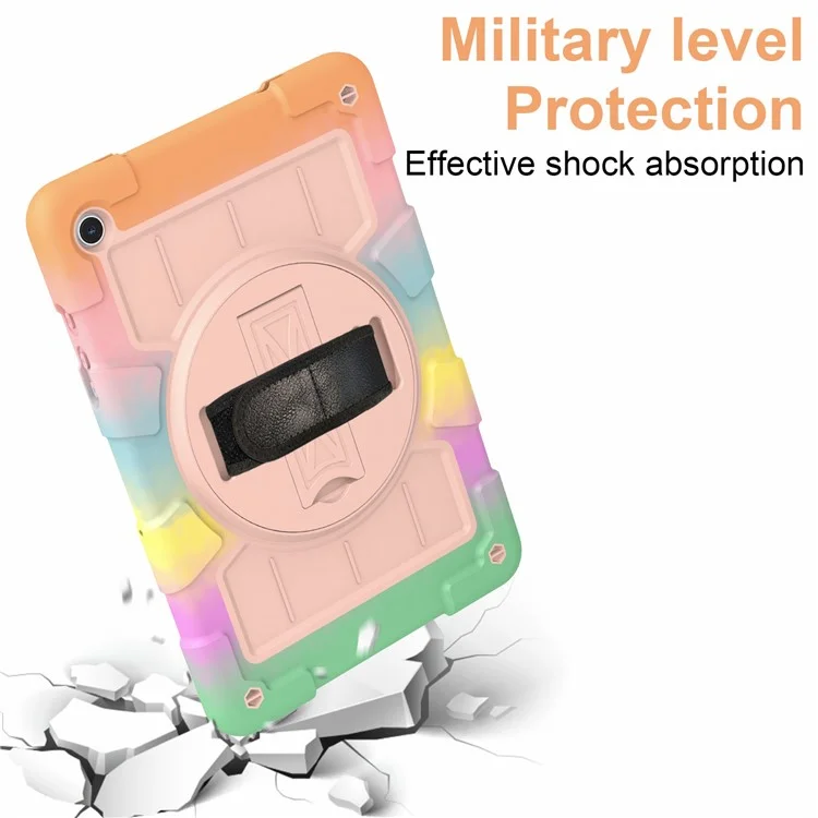 For Samsung Galaxy Tab A9+ Rugged Kickstand Cover TPU+PC Tablet Case with Shoulder Strap - Colorful Gold