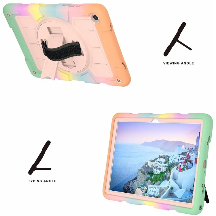 For Samsung Galaxy Tab A9+ Rugged Kickstand Cover TPU+PC Tablet Case with Shoulder Strap - Colorful Gold