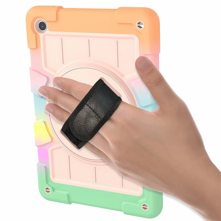 For Samsung Galaxy Tab A9+ Rugged Kickstand Cover TPU+PC Tablet Case with Shoulder Strap - Colorful Gold