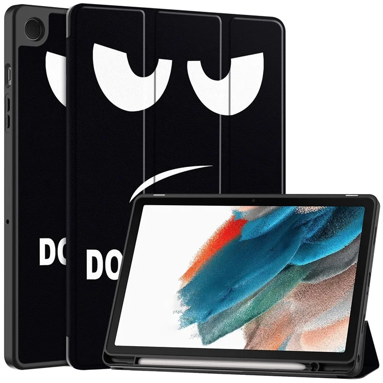 For Samsung Galaxy Tab A9+ Case Pattern Printing PU Leather Tri-Fold Stand Cover with Pen Slot - Don't Touch Me
